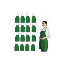 16 Pack Bulk Plain Green Bib Aprons for Women Men Adults with 2 Pockets - Chef Kitchen Cooking Painting Cooking Restaurant Waiters (16 pcs, Green))