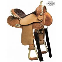 15,5, Marron: Selle américaine en forme de tonneau avec jupe ronde de basket-ball et siège en daim de rallye et archipel