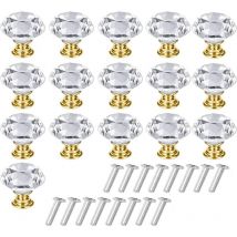 16 Stück Kristall-schrankgriff, Kristall-schrankknauf, Kristall-schubladengriff, Massiver Transparenter Kristall-möbelknopf Mit Schrauben Für 