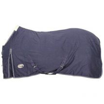120 cm, Bleu marine: Couverture d'équitation supérieure en toile de coton avec bretelles croisées, soufflet latéral anatomique et réglable sous les