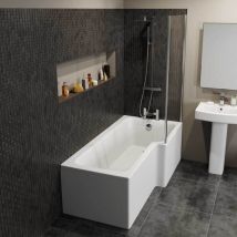 1600mm l Shaped rh Shower Bath Bathtub Glass Screen Front Panel Acrylic Bathroom - White