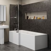 Affine - 1600mm lh l Shaped Shower Bath Glass Screen Rail End Front Panel Bathroom