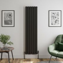 Galiflo - Black Flat Panel Designer Radiator Vertical Horizontal 1800 x 456mm Double Panel - Black