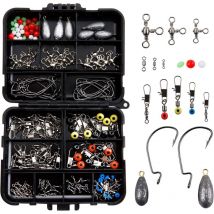 Mezheng - 160pcs Kit d'Accessoires pour Pêche, Boîte de Pêche avec Hameçons, Perles, Émerillons, Bouchons, Connecteur