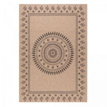 Jadorel - Tapis extérieur kilim Ø120cm beige et noir rond jute art 6