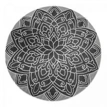 Dezenco - Tapis rond d'extérieur, kilim reversible rosace Ø120cm gris et beige