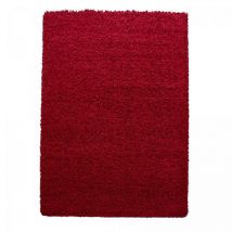 Jadorel - Tapis poils longs shaggy Ø120cm rouge tissé rond motif uni uni l