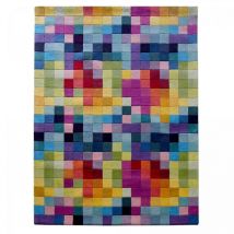 Impalo - Tapis salon et chambre en laine 120x170 multicolore fait main motif damier axel