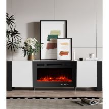 165cm White Modern TV Stand - with 900W/1800W Electric Fireplace (12 Flame Colors) and 2 Cabinets