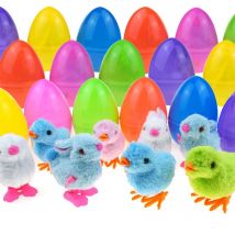 16pcs Easter Eggs Wind-up Plush Wingless Chick Bunny Toys, Suitable for Egg Hunt Games, Easter Baskets, Party Supplies (Colour Random)