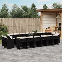 Avimac - 17-tlg. Garten-Essgruppe mit Kissen Schwarz Poly Rattan
