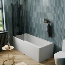 1700 x 750mm Straight Shower Bath Tub Single Ended Acrylic Smoked Shower Screen