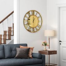 Shyfoy - 17.7in Modern Glam Gold Mirrored Wall Clock - Round Decorative Mirror Clock with Roman Numerals for Living Room, Bedroom, Home Accent