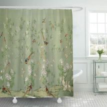 180 X 180 Cm Duschvorhang Mit Blumen- Und Vogelmotiv, Aquarell-blumenmuster In Pastellfarben, Wasserdichtes Polyestergewebe Für Badezimmer, Inklusive 