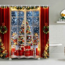 180 X 180 Cm Großer Duschvorhang Mit Weihnachtsmotiv, Duschvorhang Mit Weihnachtsmann-motiv, Badezimmer-dekorationsset, Wasserdichtes Material, Mit 12