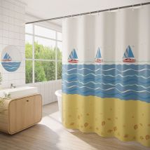 180 x 200cm Rideau de Douche avec 12 Crochets Séchage Rapide(Bateaux à voile), Tissu Polyester Imperméable Lavable en Machine, Rideaux Salle de Bain
