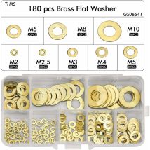 180pcs Rondelle Plate, Joint Rondelle Plate en Laiton Assortiment, M2 M2.5 M3 M4 M5 M6 M8 M10 Rondelle Plate pour L'étanchéité des Vis Bagues