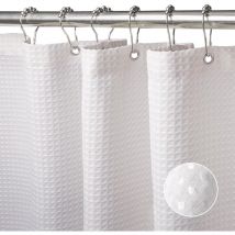 Linghhang - 180x180CM (Blanc)de Douche Gaufre avec Anneaux en Métal Rideau de Douche Baignoire Anti Moisissure Tissu Rideau Salle de Bain Robuste