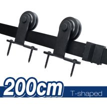 2M Kit de riel para puerta corrediza, acero al carbono negro - forma de t