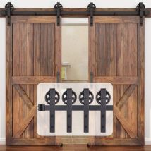 183cm Kit de Quincaillerie Porte Coulissante Rail de Porte Coulissante pour Grange Garage Chambre Double Porte Charge 150kg