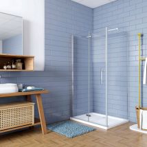 Aica Italy - 195cm Box Doccia Angolare Porta Battente Pieghevole con Parete Fissa 110x90cm in Vetro Temperato 6 mm Anticalcare Barra Stabilizzatrice