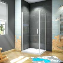 185 Cm Box Doccia Angolare Doppia Porta Battente Vetro Temperato 5 Mm Trasparente Profilo Argento Opaco 100x90 Cm