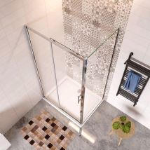 Aica Italy - 185 cm Box Doccia Angolare Porta Scorrevole con Parete Fissa Cristallo Temperato 5 mm Trasparente Telaio Cromato Lucido 110x70 cm