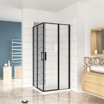 800x800x1850mm BLACK New Frame Pivot Shower Door Enclosure Walk in Screen Cubicle with 800x800mm Shower Tray Free Waste