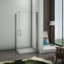 Aica Italy - 187 cm Box Doccia Angolare Doppia Porta a Battente Rotazione Di 180 Gradi In Cristallo Temperato 6mm Anticalcare Trasparente Misura