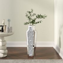 18in Modern Glam Mirrored Crystal Floor Vase - Tall Decorative Vase for Living Room, Entryway, Home Accent