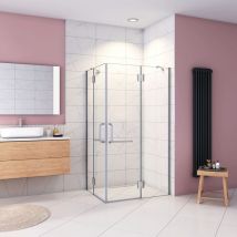 Aica Italy - 190 cm Box Doccia Angolare Porte Battenti Cristallo 8 mm Temperato Trasparente Anticalcare Ante con Barre Stabilizzatrici Misura 120x80