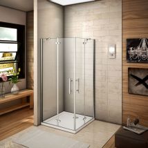 Aica Italy - 195 cm Box Doccia Angolare Doppie Porte Battenti Cristallo 6 mm Temperato Anticalcare Trasparente Telaio Cromo Lucido Misura 90x90 cm