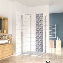 Aica Italy - 195 cm Box Doccia Angolare Porta Pieghevole 70 cm con Porta Battente 90 cm in Cristallo 6 mm Temperato Anticalcare Trasparente Telaio