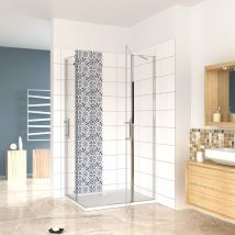 Aica Italy - 195 cm Box Doccia Angolare Porta Pieghevole 70 cm + Porta Battente 100 cm in Cristallo 6 mm Temperato Anticalcare Trasparente Barra