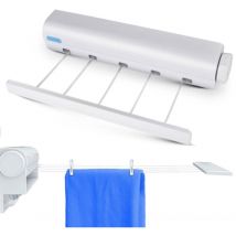 1PC blanc étendoir, Séchoir à Linge Mural rétractable, étendage à Linge Mural, etandoire à Linge intérieur, Corde à Linge Exterieur 4 Fils de