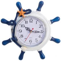 1pc Horloge Murale Horloge en Bois Horloge Méditerranéenne Helmsman sans Batterie pour la Maison (Bleu)