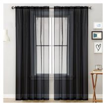 1PC noir Rideaux transparents salon tringle poche fenêtre rideaux panneaux chambre rideaux semi-transparents en voile