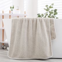 Spark - 1pcs)Thick and soft quick absorbent coral fleece striped bath towel-brown