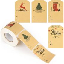 1roll Brun 300PCS Etiquette Cadeau Noel Autocollante Autocollants de Noël Etiquette Cadeau Noel Autocollante 7.5X5CM Étiquette Autocollant Stickers
