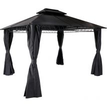 Décoshop26 - 1x pergola avec toit et 4x parois latérales + moustiquaire 3,6 x 3m gris 040008139