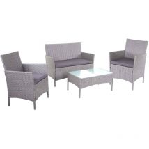 2-1-1 Poly-Rattan Garten-Garnitur Hamar, Sitzgruppe Lounge-Set Sofa grau, Kissen anthrazit
