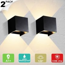 Langray - 2 12w Applique Murale Intérieur led Lampe Extérieur IP65 étanche Réglable 120° Lampe Up Down cob Lèche-murs pour Salon Chambre Chemin