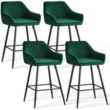 Jymtom - Lot de 4 tabourets de bar chaises en velours,Siège rembourrée, pieds en métal,tabouret. chaises à manger, bars, jambes métalliques-Vert