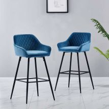 Jymtom - Lot de 2 tabourets de bar chaises en velours,Siège rembourrée, pieds en métal,tabouret. chaises à manger, bars, jambes métalliques-teal