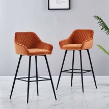 Jymtom - Lot de 2 tabourets de bar chaises en velours,Siège rembourrée, pieds en métal,tabouret.chaises à manger, bars, jambes métalliques-orange