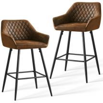 Jymtom - Lot de 2 tabourets de bar chaises,Siège Tissu en Daim Marron, pieds en métal,tabouret. chaises à manger, bars, jambes métalliques-Brun