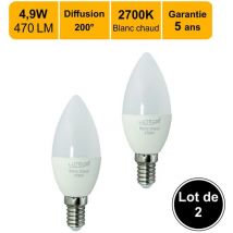 2 ampoules E14 led flamme 3000K 6W 470 lms 270° blanc chaud