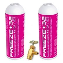 2 Botellas Gas Refrigerante Freeze Organico +32 350Gr + Valvula Sustituto R32, R410A.