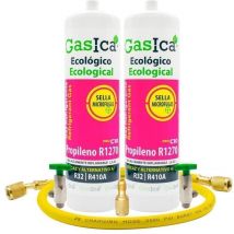Gasica - 2 Botellas Gas refrigerante C10 compatible con R32 R410A válvula incluida, manguera y adaptador