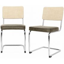 Alice's Garden - 2 chaises cantilever - Maja - tissu kaki et résine effet rotin. 46 x 54.5 x 84.5cm